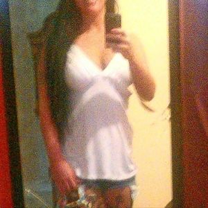 Bebe V Neck Plunge White Flowy Tank